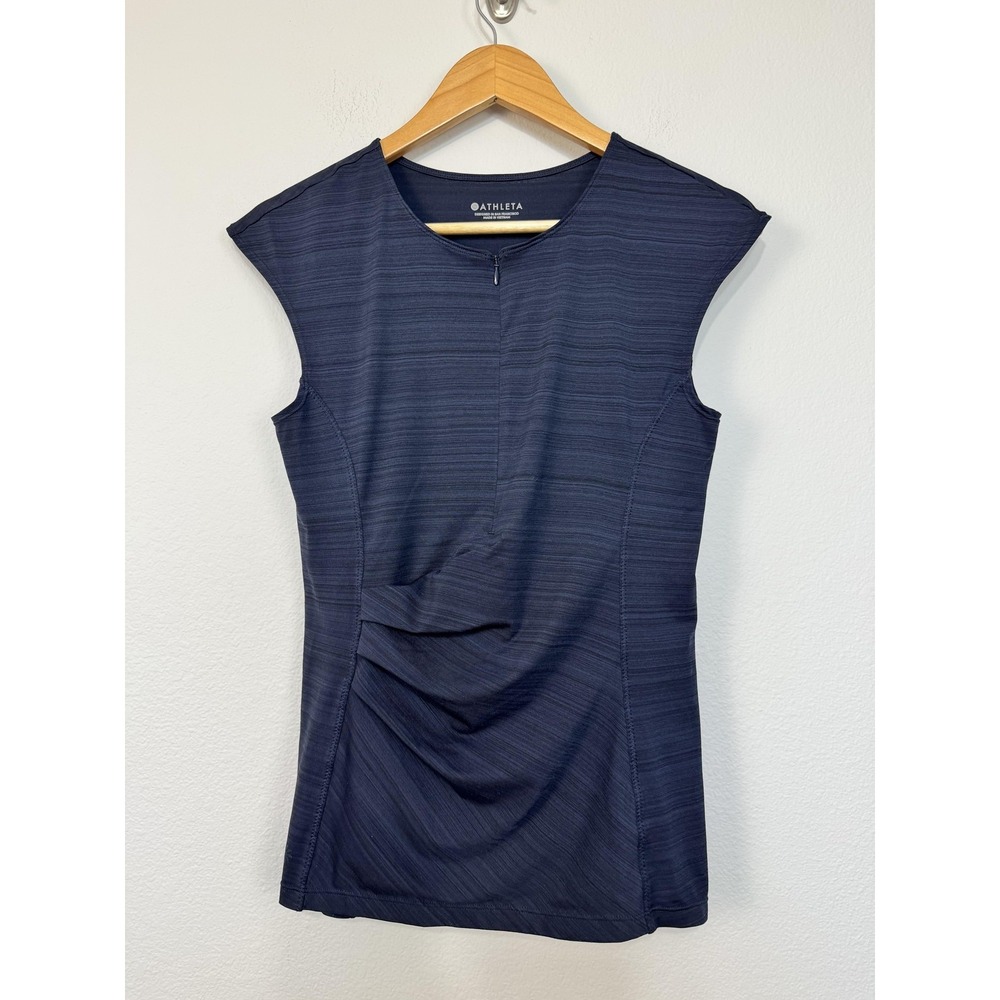 Athleta‎ Pacifica UPF Shirt Women's Small Blue 1/2 Zip Cap Sleeve Rashguard